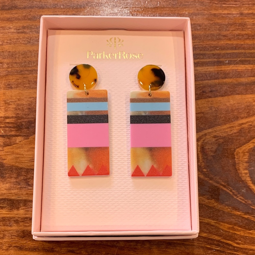 Parker Rose Retro Resin Colorblock Statement Earrings
